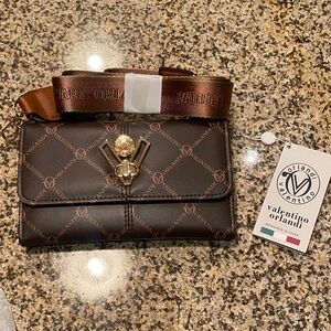Valentino Orlandi Brown Logo Crossbody with Gold Twist Lock